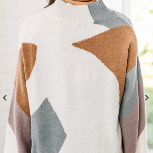 Gilli Women's Color Block Geometric Pattern Mock Neck Soft Sweater Medium - Picture 3 of 4